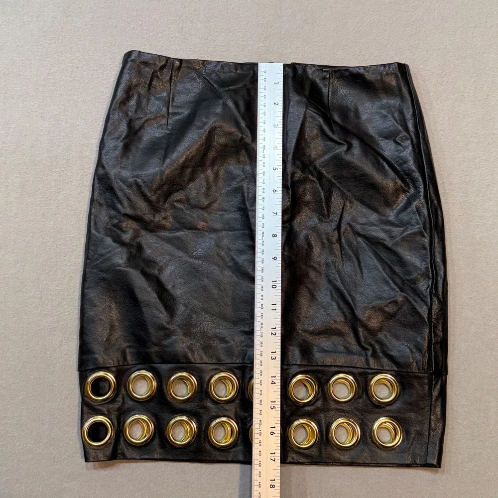 I.N.C. Black Faux Leather Biker Skirt Gothic Rock Band Mob Wife Grommets Women 0